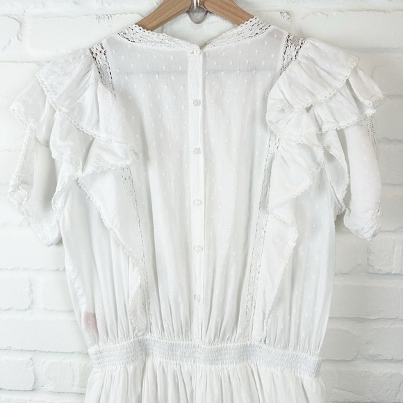 Maia Bergman Mery Mini Dress Eyelet lace Cotton flutter sleeves White Large - Picture 9 of 14